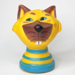 Vintage 1974 Cat In The Bag  Game Piece Large Cat Head Yellow Blue by Schaper